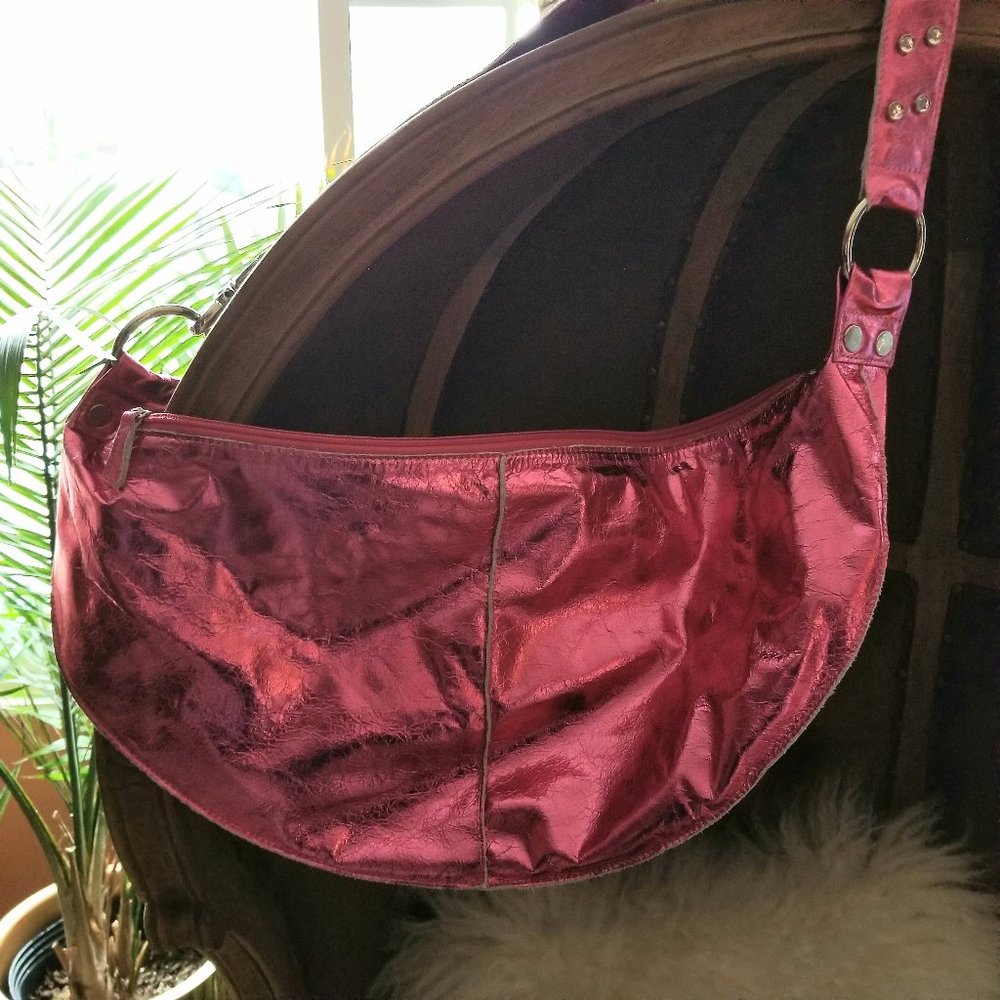 Hot pink metallic leather hobo NWOT